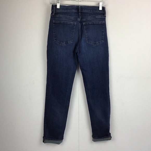 GAP Denim Girlfriend Dark Indigo Mid-Rise Tapered Leg Denim Jeans 0/25 - Picture 3 of 8